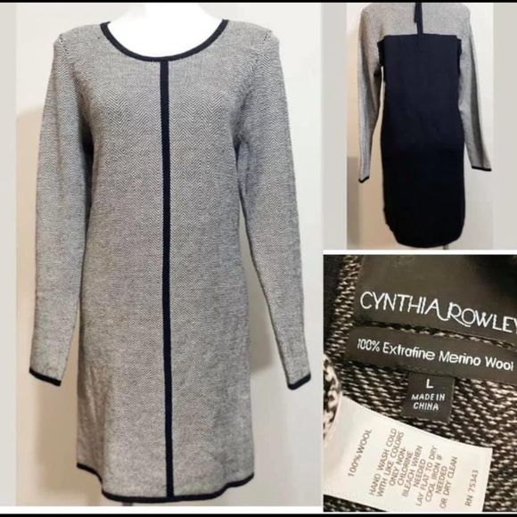 DAMAGED Cynthia Rowley Etta fine merino wool dress, size L - Picture 1 of 3
